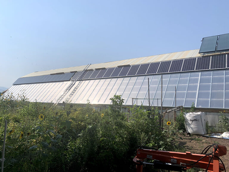 Passive solar greenhouse with raised garden beds