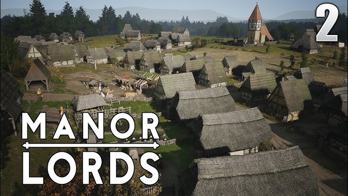 A detailed close-up of several houses in a Manor Lords village, showing their detailed textures and realistic design, highlighting the game's aesthetic quality.