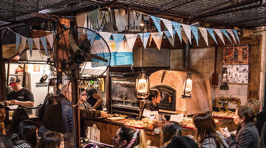 A variety of empanadas on display at the San Telmo Market.