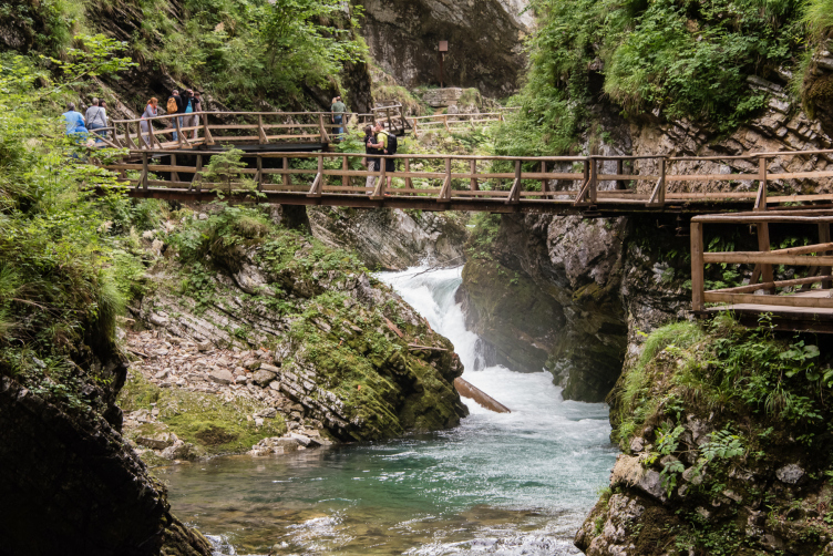 Vintgar Gorge with wooden boardwalks