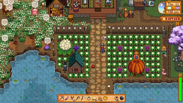 A farm vastly expanded by Stardew Valley Expanded with many crops and animals