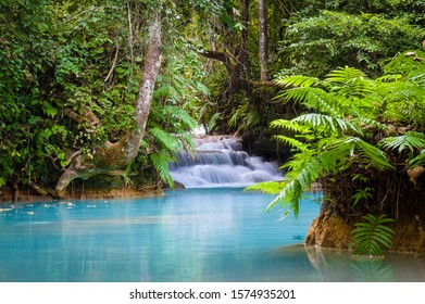 The interior of the Pak Ou Caves, filled with countless Buddha images illuminated by candlelight