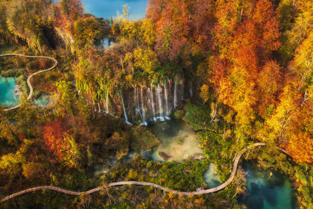 Autumn colors and turquoise waters of Plitvice Lakes