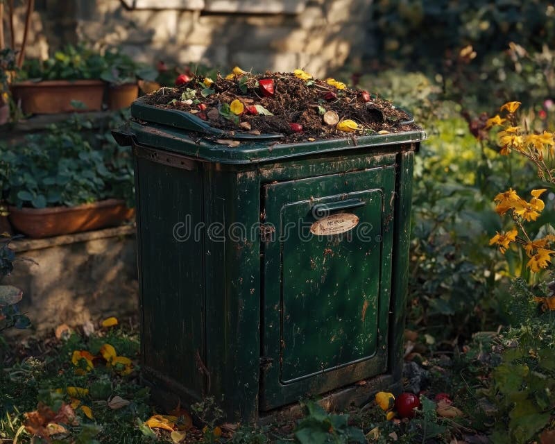 cozy autumn garden scene with pumpkins, fallen leaves, and a wheelbarrow