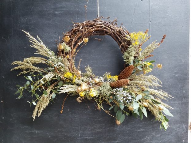 Grapevine wreath with foraged finds