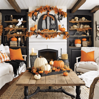 A cozy rustic kitchen decorated for fall.