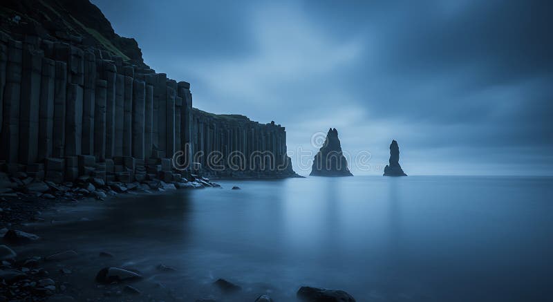 Reynisfjara Beach, Vik i Myrdal, Iceland, with Basalt Columns and Waves