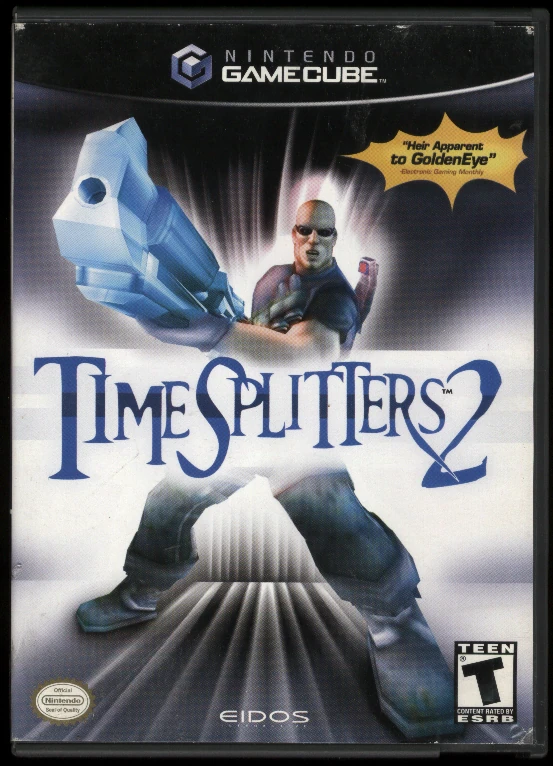 A deconstructed TimeSplitters logo, digitally fragmented into jagged shards and distorted with chromatic aberration, symbolizing the cancellation of the game and the uncertain future of the franchise.