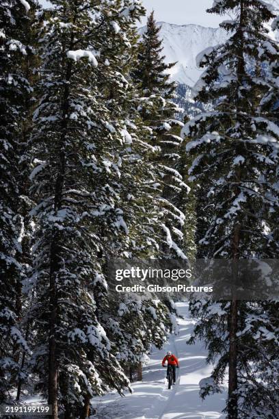 A dramatic shot of a person ascending a via ferrata, with the vast snow-covered landscape of Banff National Park stretching out behind them. The light should be dramatic – perhaps early morning or late afternoon light casting long shadows. Use a telephoto lens to compress the perspective and emphasize the scale of the landscape. Capture the climber’s determination and the sheer drop below. Use a narrow aperture (f/8-f/11) to keep both the climber and the background in focus.