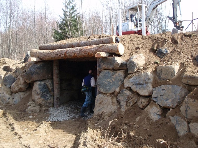 Image: Concrete block wall construction of root cellar.