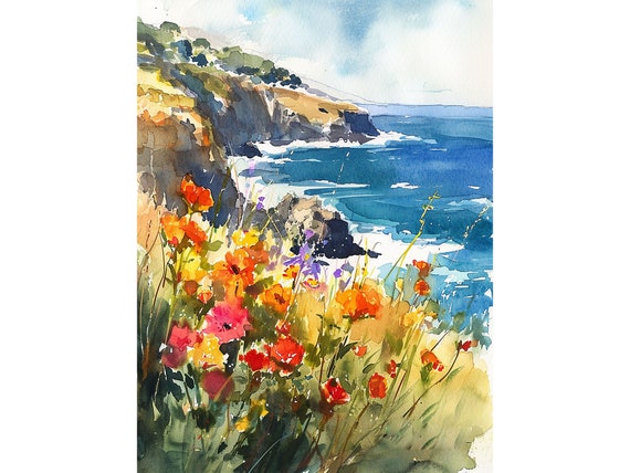 Wildflowers covering the bluffs overlooking the ocean in Garrapata State Park