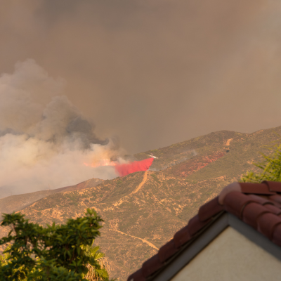Mountain range landscape during wildfire
