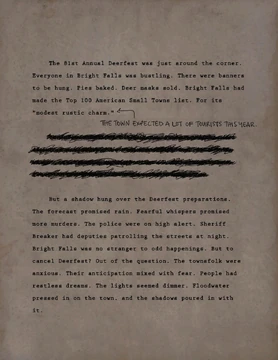 An environmental shot of the dark, rainy streets of Bright Falls, showcasing the effective use of lighting and atmosphere