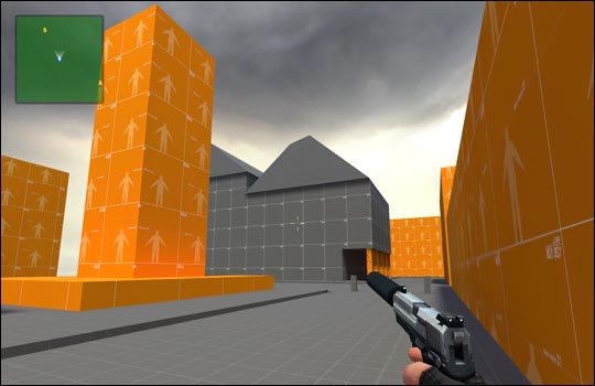 A developer's wireframe of a Ravenholm level, showing the complex geometry and underlying structure of the environment