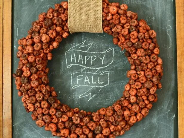 A miniature pumpkin wreath