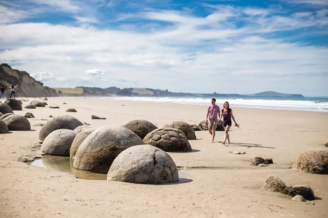 Close-up view of the Moeraki Boulders on Koekohe Beach