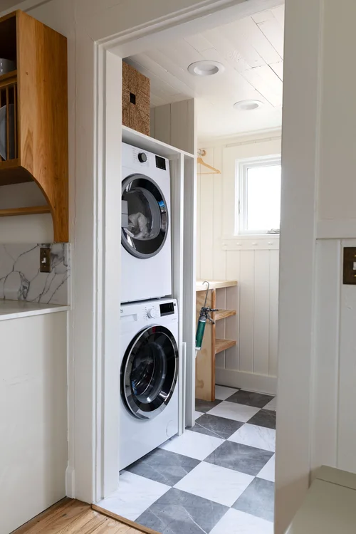 Clean and organized mudroom for winter