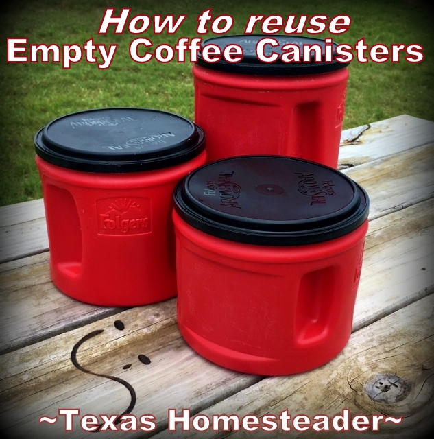 Several repurposed metal coffee canisters