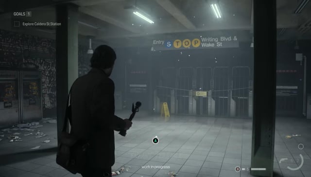 A close-up of Saga Anderson's face, showing her determined expression and the rain realistically running down her face. The image highlights the detailed character renders and the atmospheric effects in the game.