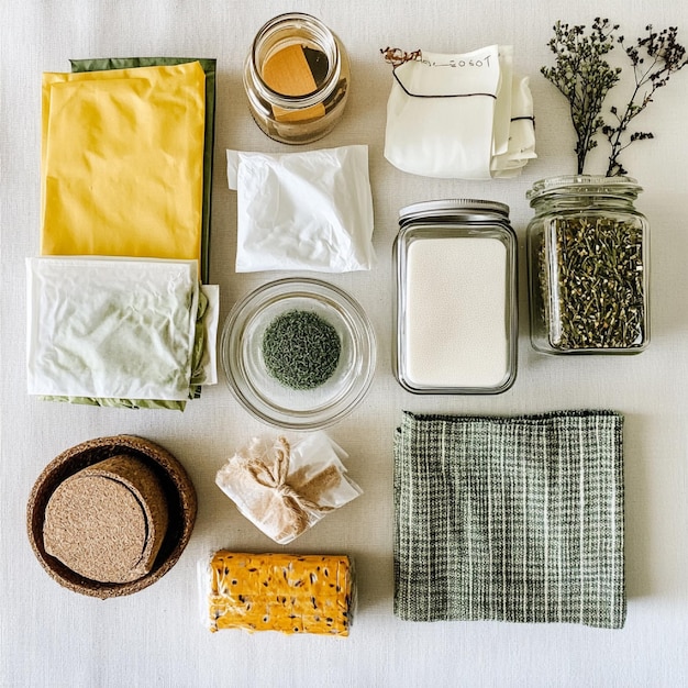 Stack of colorful reusable cloths neatly folded on kitchen countertop