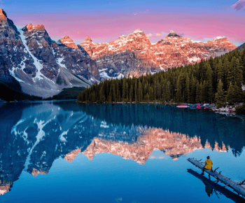 Lake Louise at sunrise: A breathtaking panorama of turquoise waters and snow-capped peaks. #Banff #LakeLouise #Travel