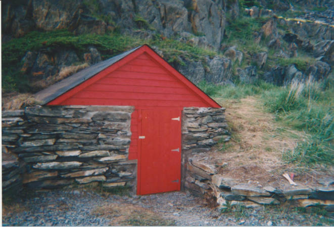 An active excavation site for a root cellar, showing the sloped walls and the preparation for the concrete foundation.