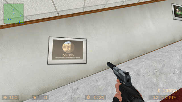 A screenshot of gameplay in CS:GO Source, showcasing the recreation of a popular CS:GO map with Source engine graphics, highlighting the differences in visual fidelity compared to the original CS:GO.
