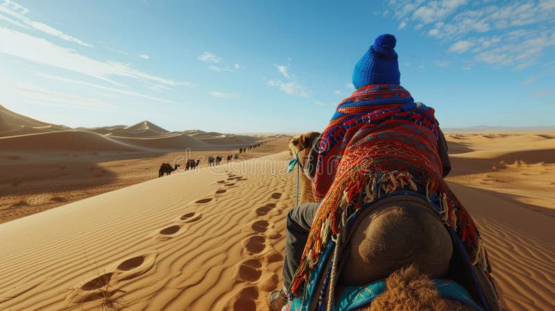 Person Riding a Camel in the Sahara