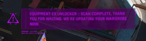 Equipment-EX mod in action, showcasing its improved item sorting and quick access UI. The UI should be brightly lit to highlight the changes. The character should be standing in their apartment, with their equipment displayed in the new mod UI.