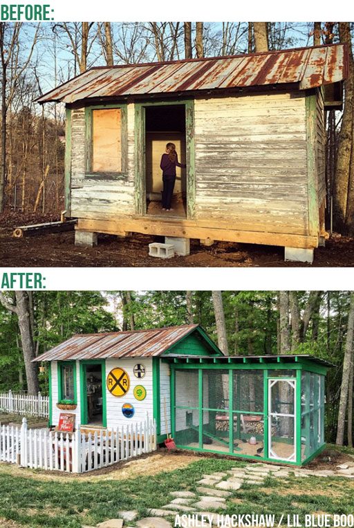 Another chicken coop example showing it before and after being updated
