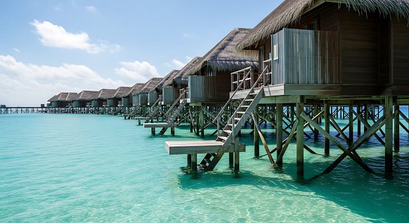 Aerial view of the St. Regis Vommuli resort showcasing overwater bungalows and turquoise waters