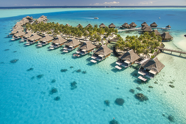 Bora Bora aerial view with Mount Otemanu in the background