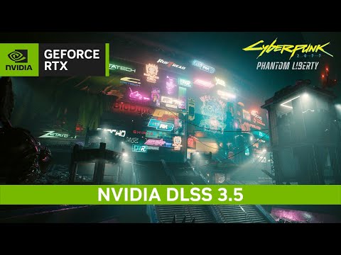 Performance comparison screenshots showing the FPS difference between DLSS 3.5 enabled (left) and disabled (right) on an RTX 2060 Super in Dogtown, with visual settings listed.