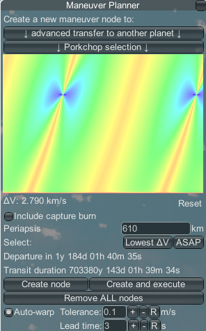 The space tug performing a Hohmann transfer burn from Kerbin to Duna.