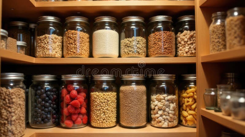 Organized pantry with glass jars