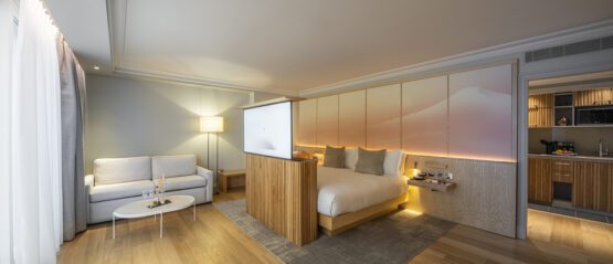 Aquaponics system in the hotel's kitchen garden, where trout fertilize herbs and vegetables. This highlights the sustainable practices.