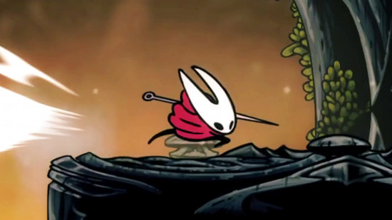 Screenshot from Hollow Knight: Silksong displaying Hornet in a new area. The perspective is slightly angled, emphasizing the verticality of the environment and the intricate details of the level design. The overall color scheme of this particular area consists primarily of green and blue hues.