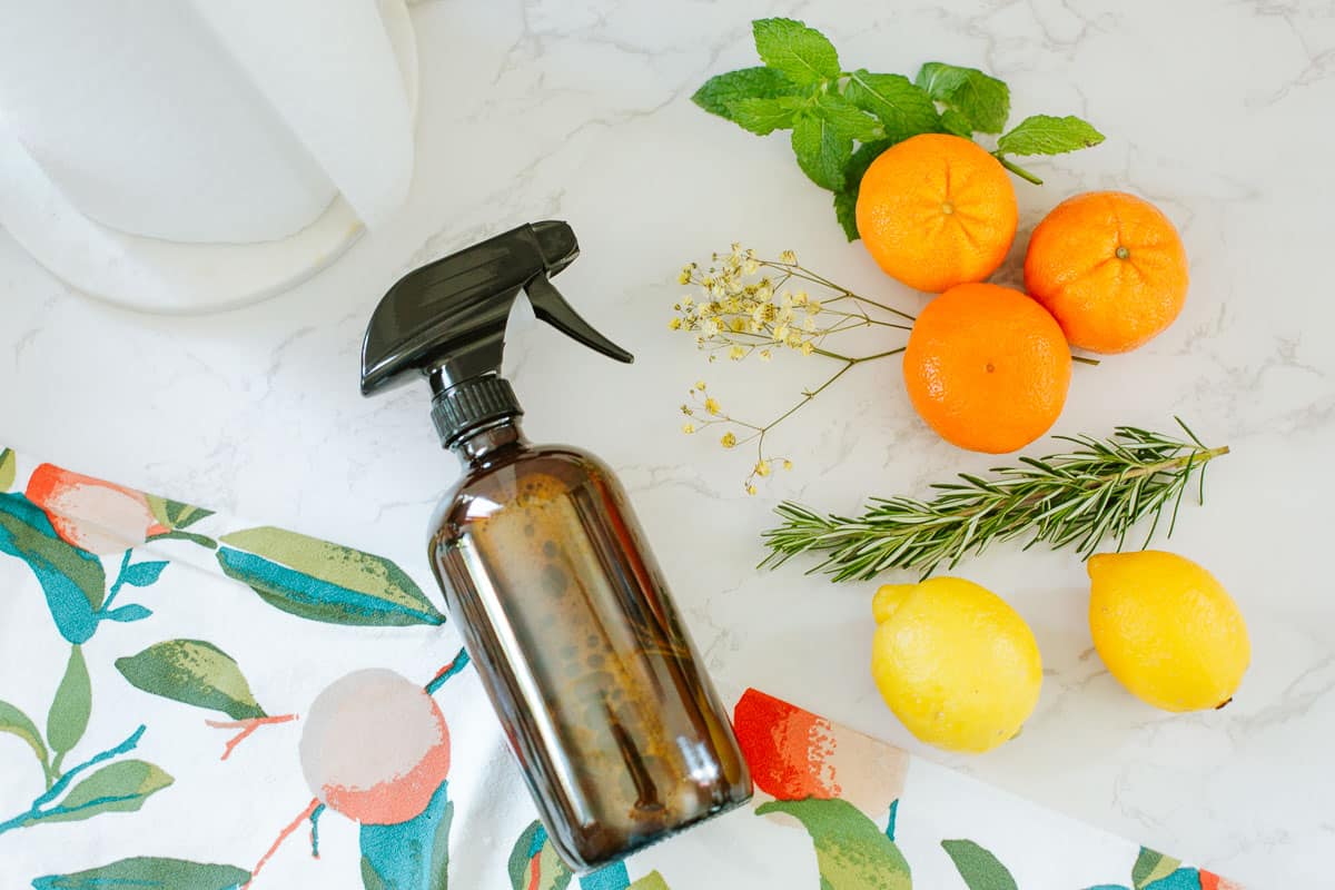 glass spray bottle orange peels vinegar baking soda