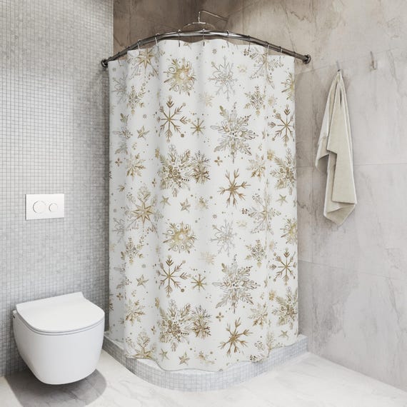 Farmhouse bathroom with snow falling outside
