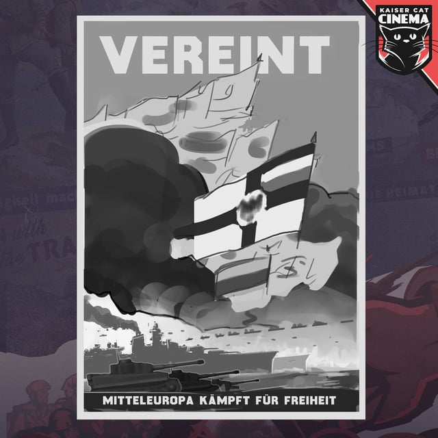 A piece of official Kaiserreich artwork from their promotional materials (e.g., ModDB or their website), depicting the aesthetic of the mod's alternate history setting (e.g., propaganda posters, character portraits in a specific style). The image should be high resolution and showcase the unique visual identity of Kaiserreich.