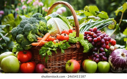 Wicker basket filled with fresh vegetables