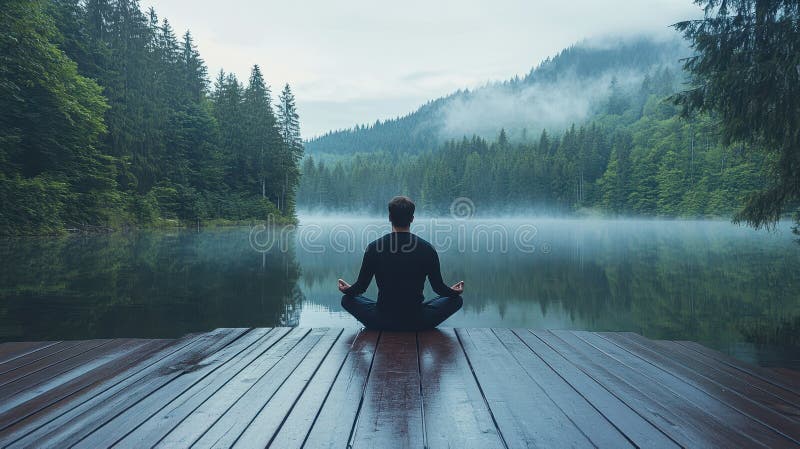 Person meditating in the desert at sunset