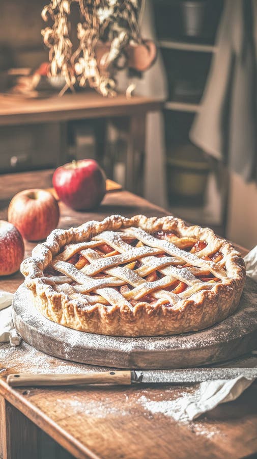 homemade rustic apple pie intricate lattice crust cozy kitchen setting homemade rustic apple pie intricate lattice