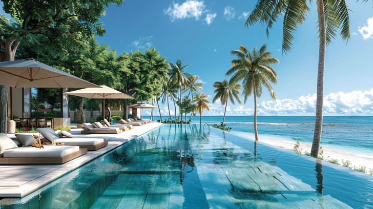 Close-up shot of the sand texture with delicate seashells and the receding tide in golden-hour lighting