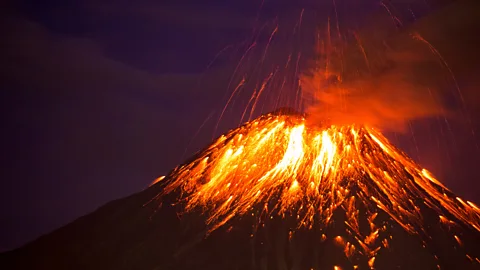 Mount Yasur erupting at night
