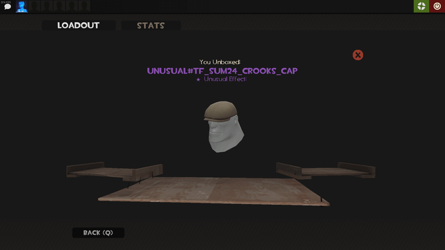 Screenshot of a Team Fortress 2 character unboxing a crate in a dimly lit environment, with the character's face expressing excitement and anticipation. The image captures the thrill of unboxing, with the unusual effect just beginning to appear.