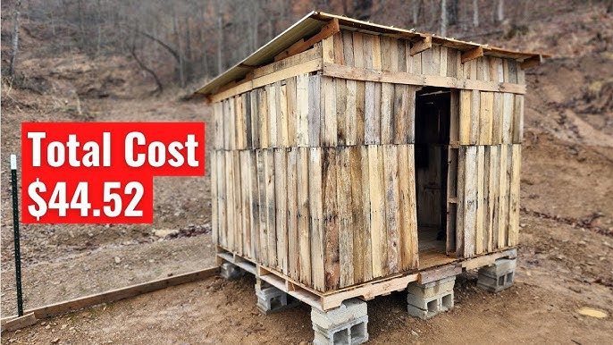 A screenshot from a YouTube video about building a pallet chicken coop.