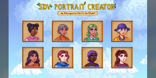 A close-up portrait comparison showing the player character's initial appearance in vanilla Stardew Valley on the left versus a customized character appearance achieved through save editing on the right. The customized character has unique hair, clothing, and accessories.