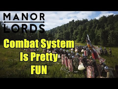 A bird's-eye view of a Manor Lords settlement, with fields of crops, various buildings, and winding roads. The image emphasizes the scale and complexity of managing a medieval town, raising questions about resource management and development challenges.